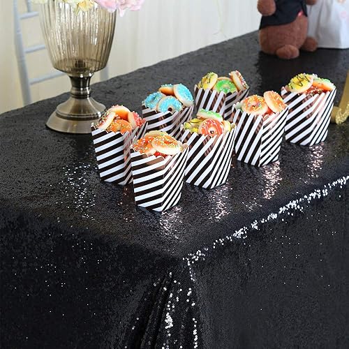 Miniatura 4 de B-COOL Mantel de lentejuelas negras de 60 x 102 pulgadas, mantel de lentejuelas para bodas, mantel con purpurina sin costuras