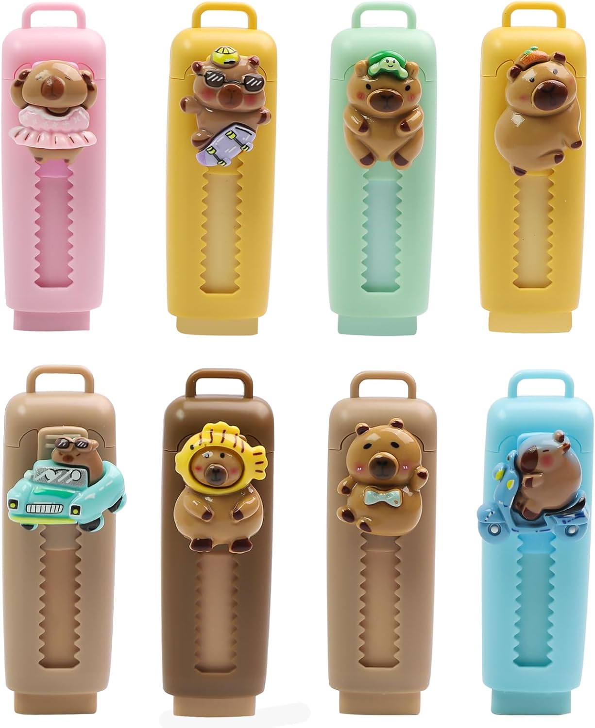 Capybara Retractable Eraser for Children, 8 Colours, Funny Eraser, Capybara Eraser, Cute Capybara Stationery Set for Capybara Lovers, School Party Bags, Children's Birthday Party, Pack of 8