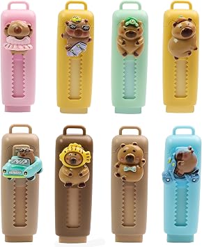 8 Pcs Capybara Rubbers Erasers for Kids, Retractable Eraser