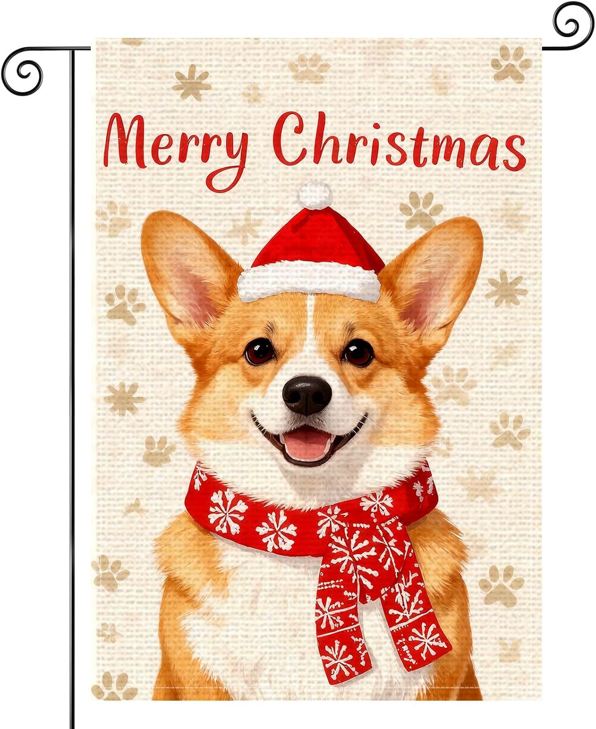 Merry Christmas Garden Flag 12x18 Inch Corgi Garden Flags Burlap Double-Sided Santa Hat Red Scarf Holiday Decoration Banner Welcome Flag for Yard Lawn Decoration