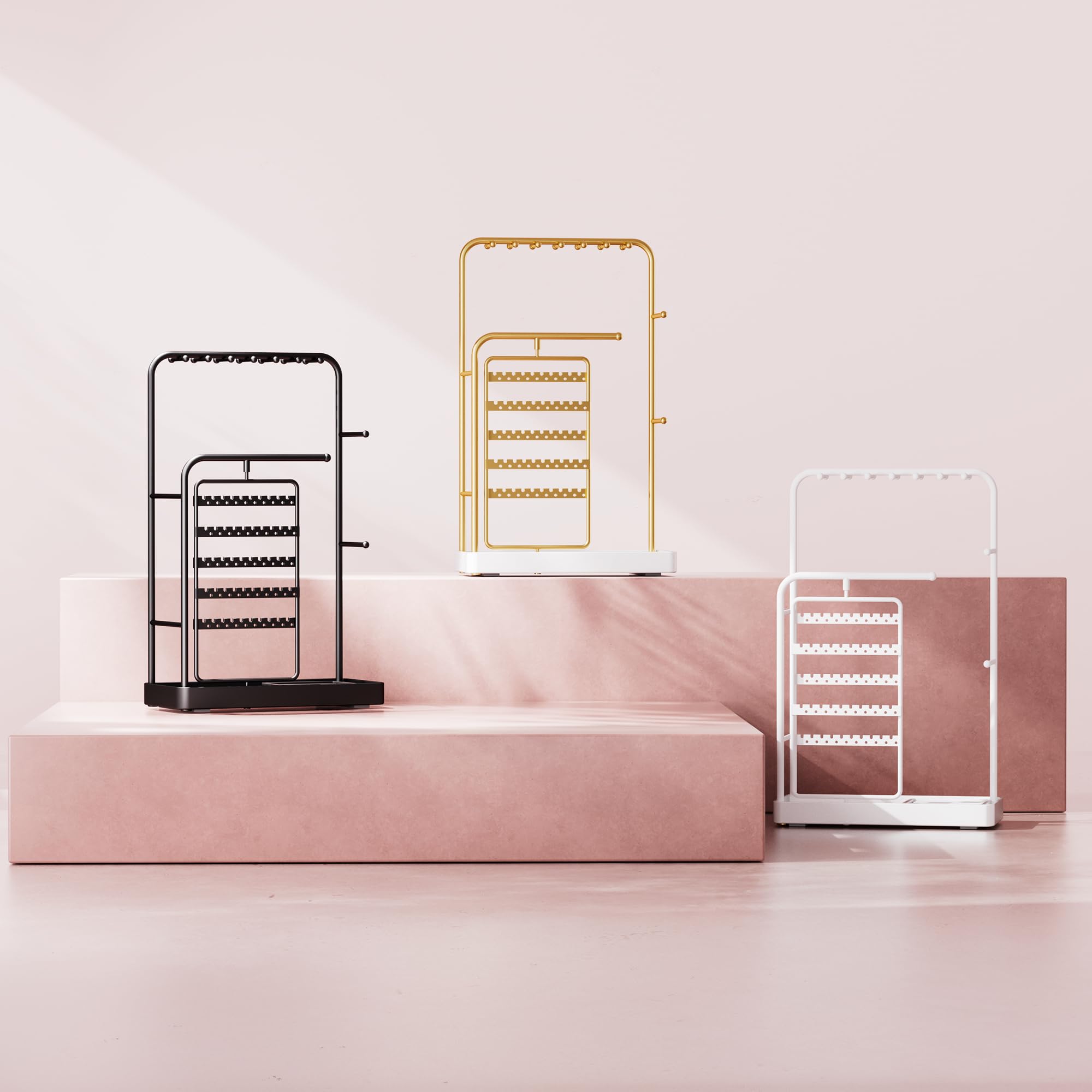 ProCase Jewelry Display Stand Holder, Jewelry Organizer and Storage with Velvet Ring Tray, Rotating Earring Display Bracelet Necklace Holder, Aesthetic Gifts Room Dorm Decor for Teen Girls -Gold