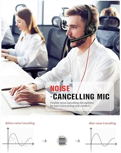 Miniatura 2 de NUBWO HW02 - Auriculares USB con micrófono con cancelación de ruido y control en línea, súper ligeros, ultra cómodos auriculares de computadora para