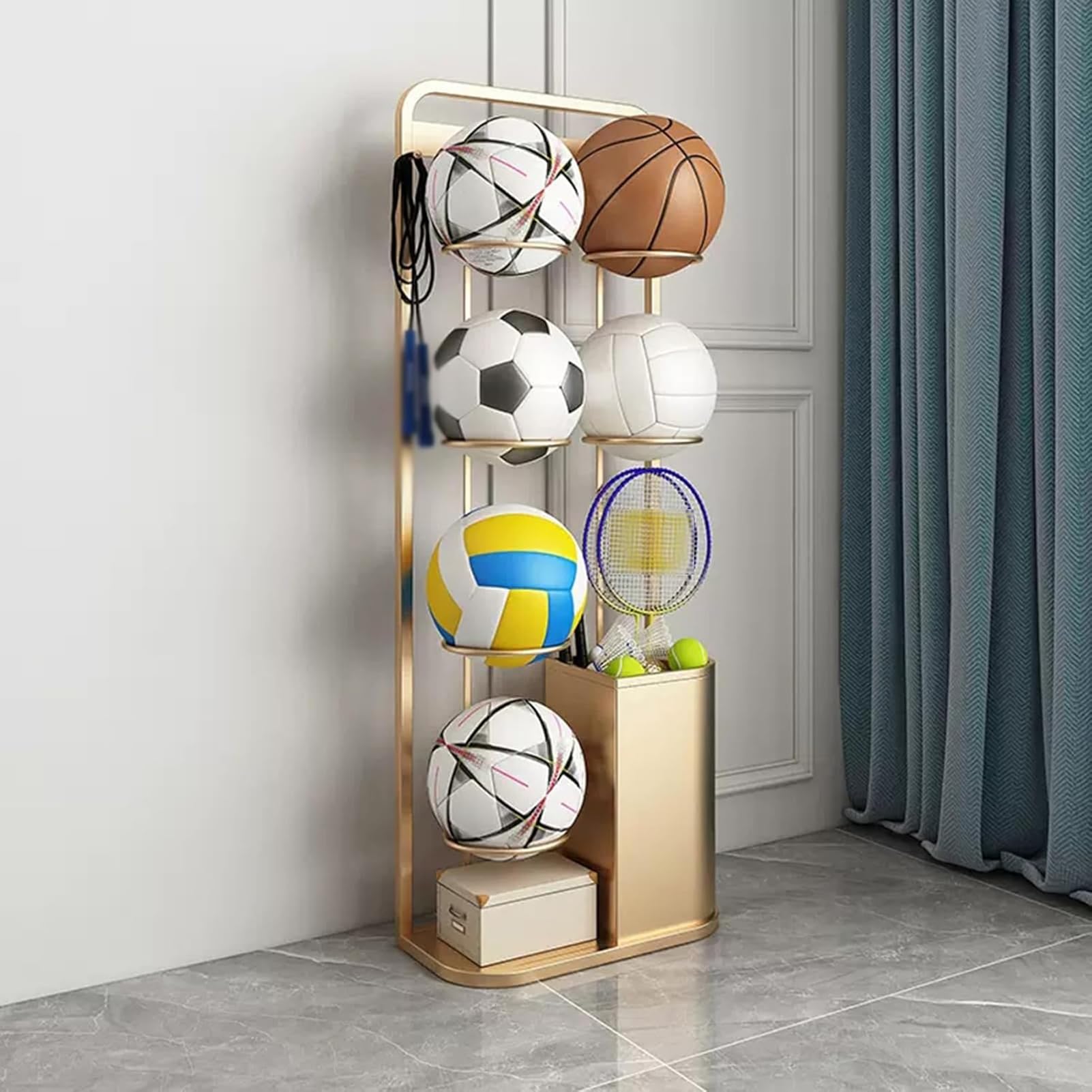 Support de rangement pour ballons de sport vertical portable et robuste sur pied
