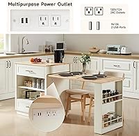 Vista 6 de ONBRILL Islas de cocina de 76 pulgadas con mesa de comedor extensible, mesa de isla de 2-6 para cocina, mesa de cocina móvil con almacenamiento