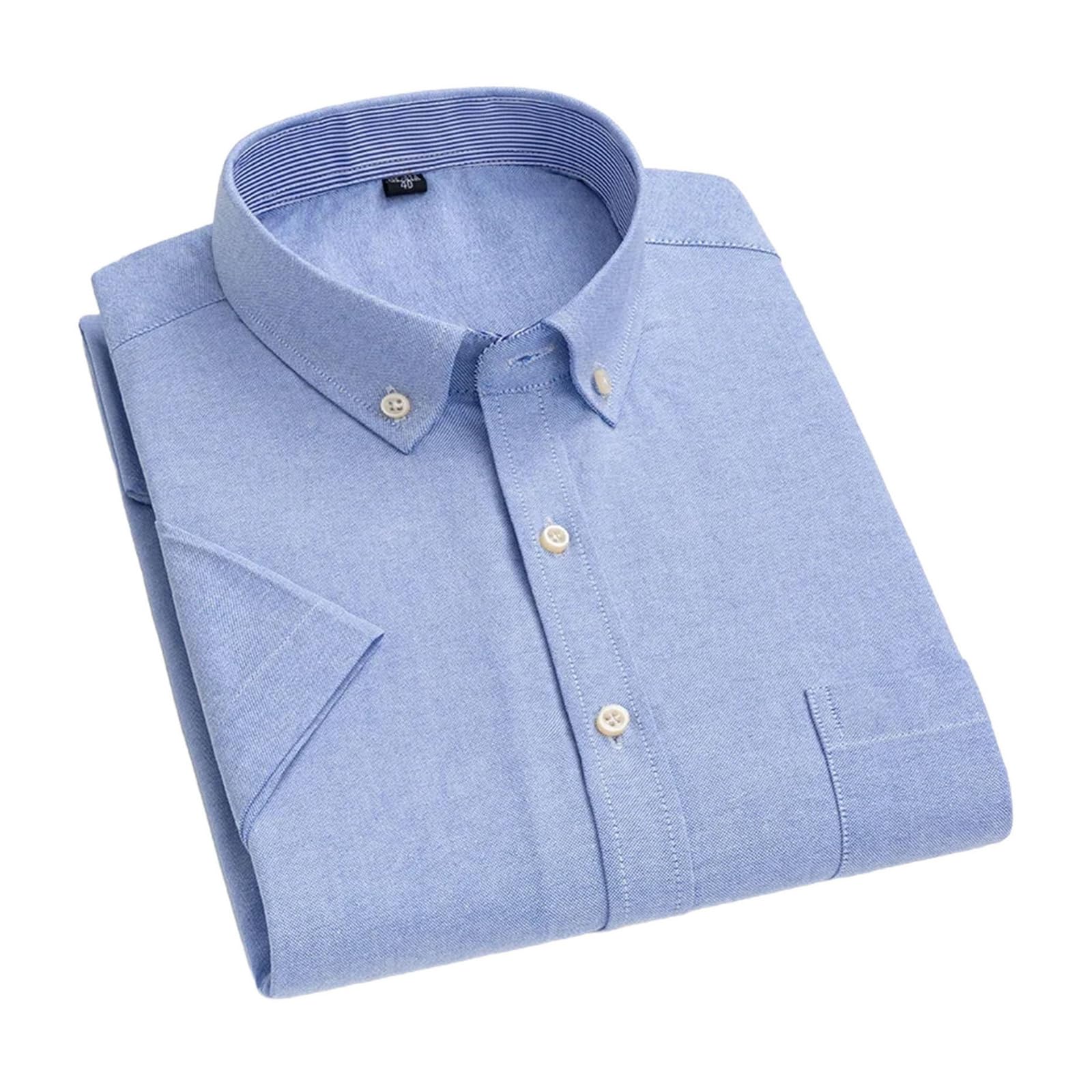 Camisa de algodón transpirable Oxford de manga corta a cuadros para hombre, diseño a rayas, ajuste regular, de gran tamaño, para uso diario