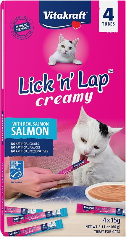 Petisco Cremoso para Gatos Vitakraft Lick 'n' Lap com Salmão, Pacote com 4
