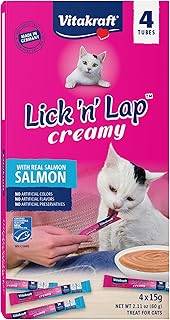 Vitakraft Lick 'n' Lap Snack Creamy, Cat Treat with Real Salmon, 4 Count