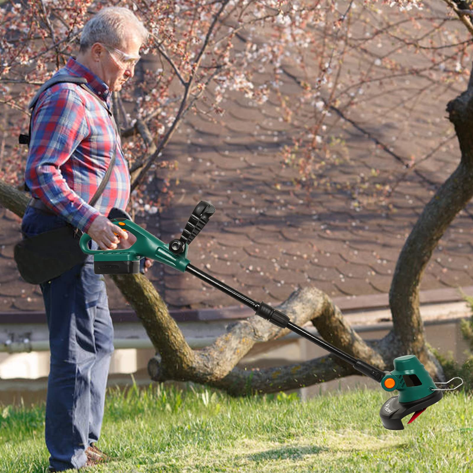 Cortacésped con batería, Juego de cortabordes de césped con batería de 20 V/2,0 Ah, Carga rápida 8000 RPM, cortacésped de 23 cm de Ancho de Corte, cortacésped de jardín