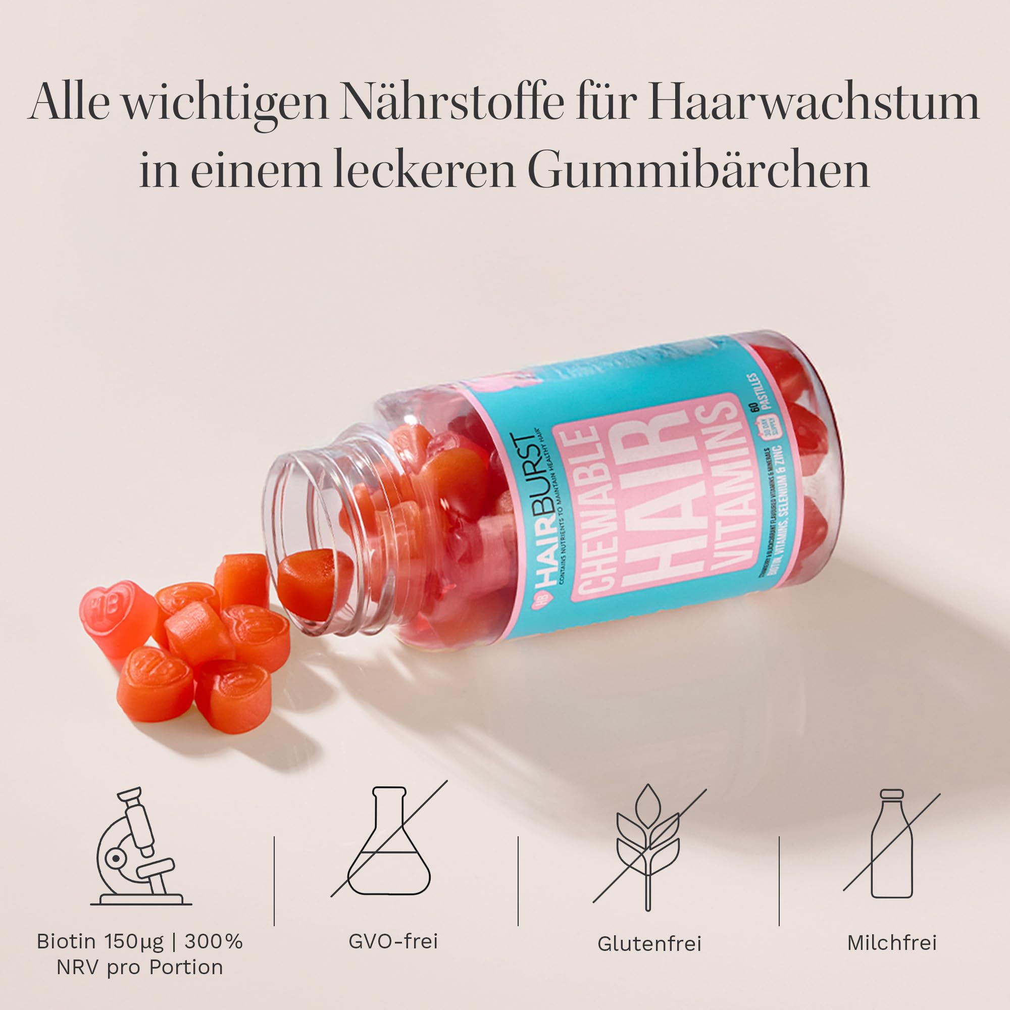 HAIR BURST Biotin Gummies für Haarwachstum - Vitamine, 2-Monats-Vorrat | Haar-, Haut- & Nagel-Vitamine - zuckerarm, reduziert Haarbruch & fördert gesundes, dichteres Haar