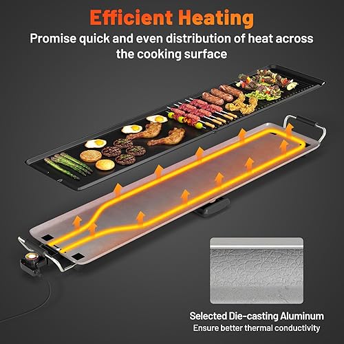 Miniatura 5 de ARLIME Parrilla eléctrica extra grande de 39.5 pulgadas, parrilla antiadherente para encimera con temperatura ajustable, termostatos y bandeja de