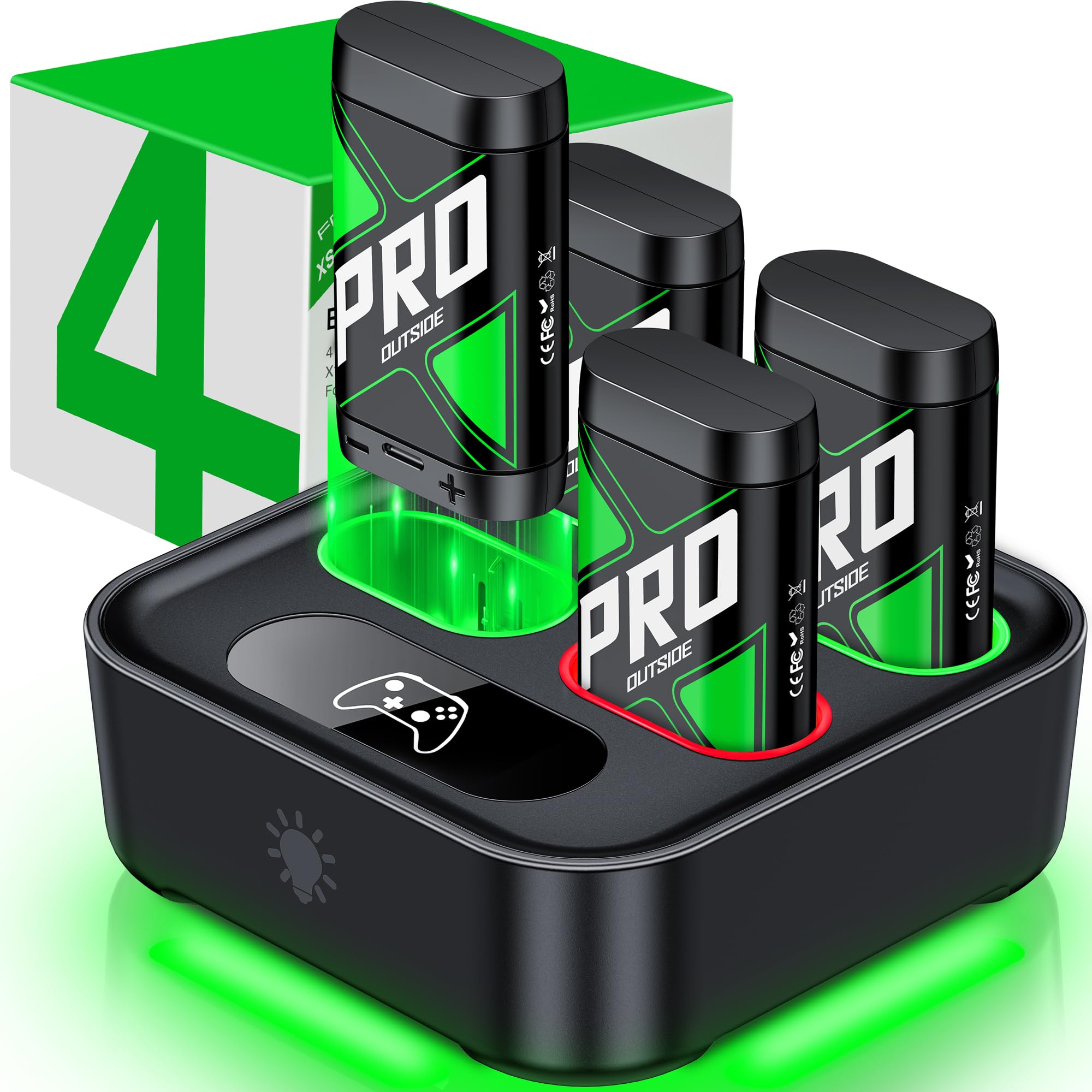 Rechargeable Battery Packs for Xbox Series X|S/Xbox One,4X4080mWh Controller Battery Packs, Rechargeable Batteries with Charging Dock for S/X/Elite Skins