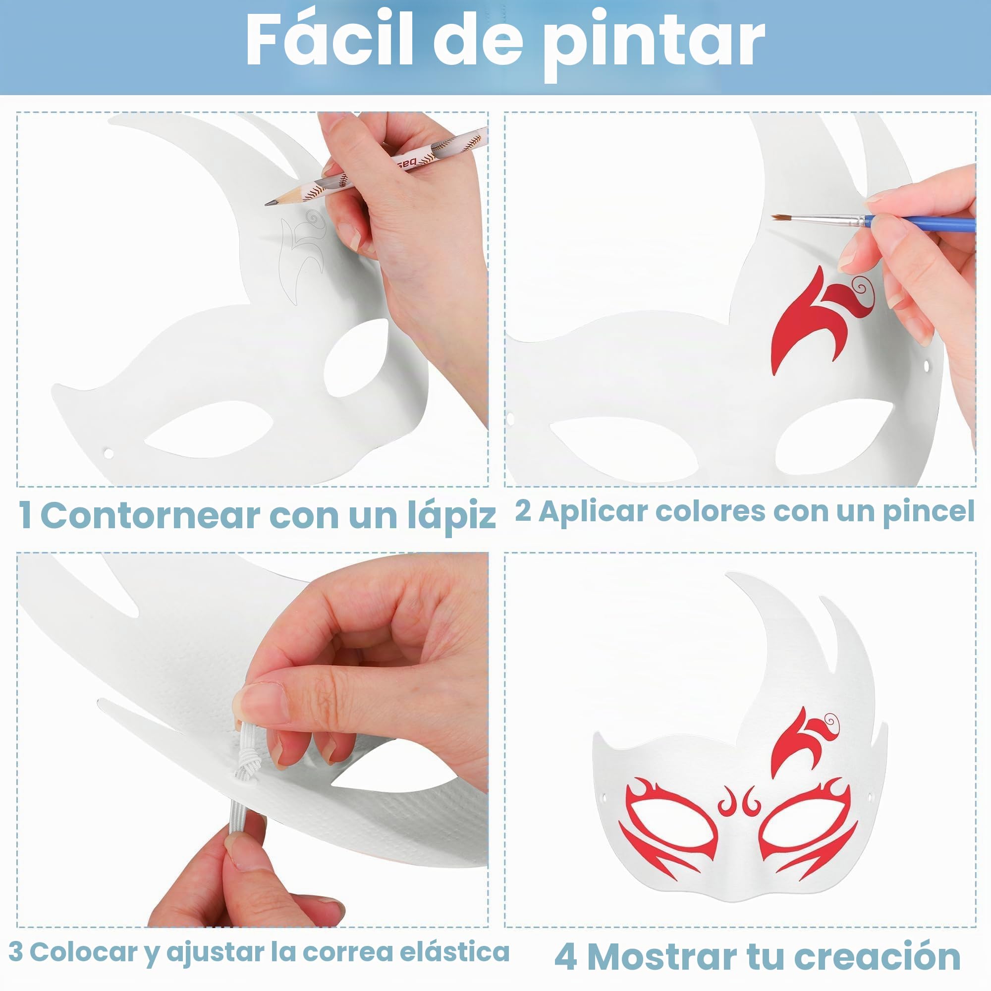 40 máscaras de papel blanco de media cara, pintadas a mano, máscaras de graffiti pintadas a mano con cepillos de pintura acrílica, máscara de fiesta de Mardi Gras para Halloween, carnaval