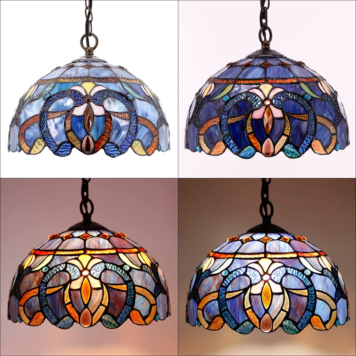 WERFACTORY Tiffany Pendant Light Fixture Stained Glass Hanging