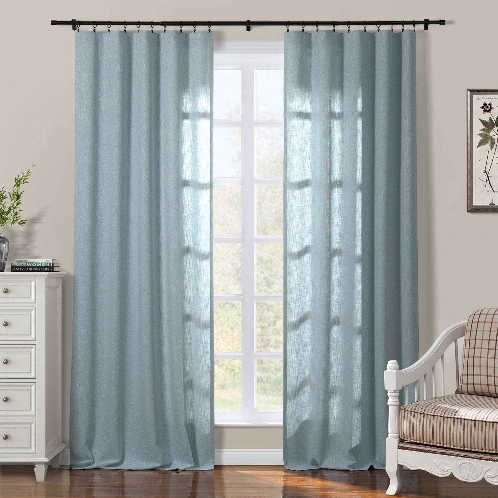 ChadMade Natrual Cotton Curtain Pravicy Protecting Drapery for Bedroom Kids' Room Traverse Rod Versatile Rod Pocket Hook Belt Back Tab 50Wx96L, 1 Panel, Sea Angel, Sarai Collection