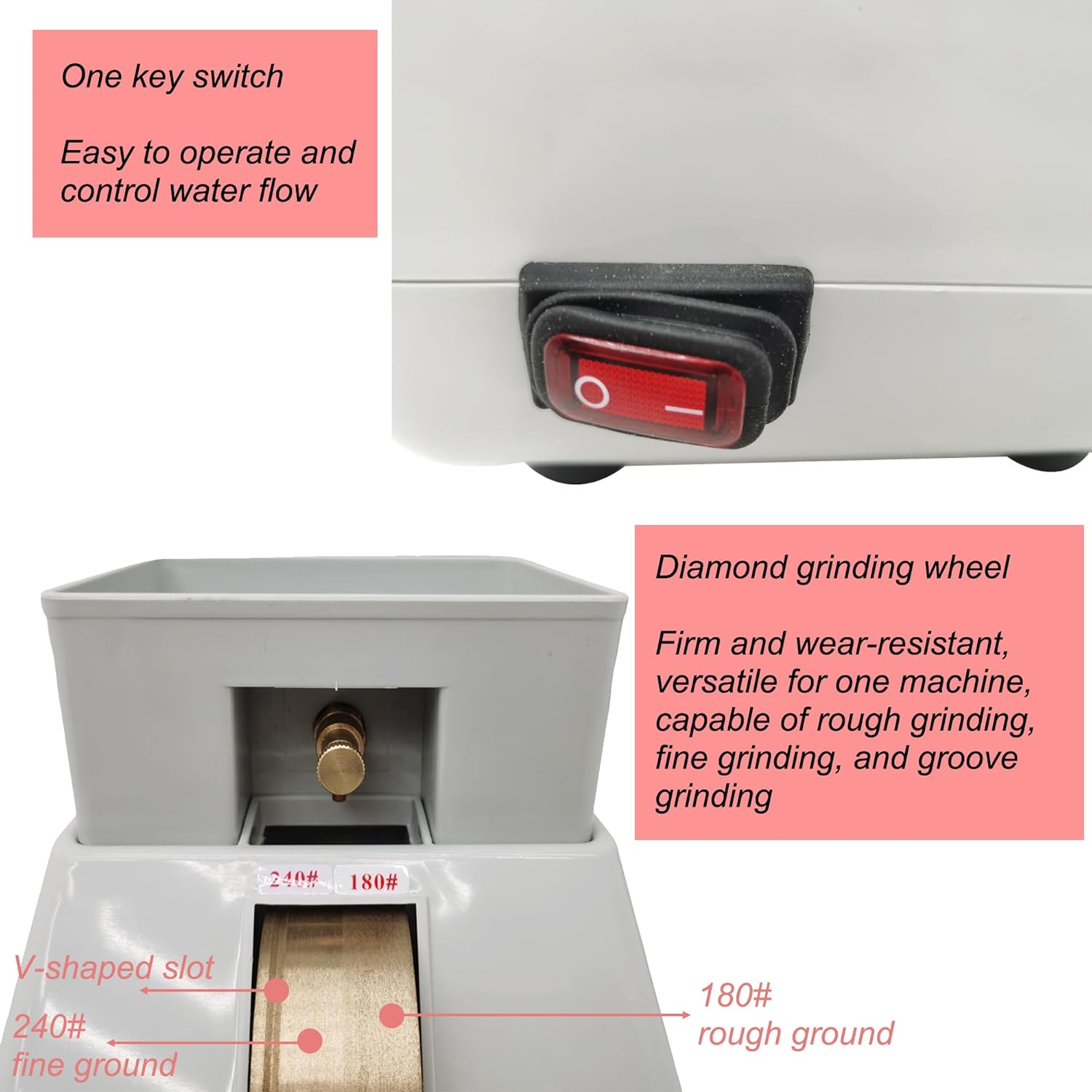 Hand Mill Edging Machine Optical Hand Edge Grinder Manual Optical Lens Edger Eyeglasses Lens Hand Edger and Polisher Lens Grinder Eyeglasses Grinding Machine 110V with Diamond Wheel 240/180#