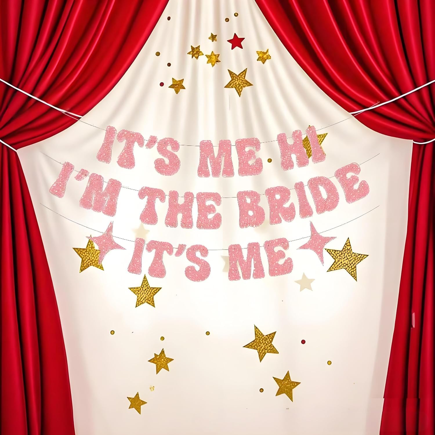 KSHGTB "IT'S ME HI I'M THE BRIDE IT'S ME" Pink Glitter Banner for Bachelorette & Wedding Party Decorations,Pink Decorations for Party Supplies Favors and Gifts - Image 4