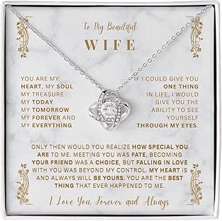 To My Beautiful Wife Necklace From Husband, Romantic Wife Jewelry, Love Knot Necklace Gifts For Wife From Husband, Christmas Wedding Anniversary Jewelry For Wife, Wife Husband Necklace