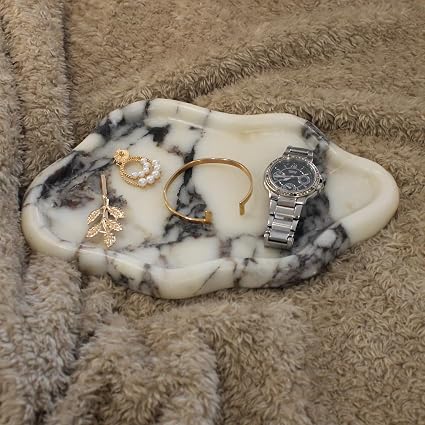 EXCHUES Natural Marble Jewelry Tray - Cloud Shape Ring Holder, Vanity Organizer (Calacatta Viola Cloud) - View #3