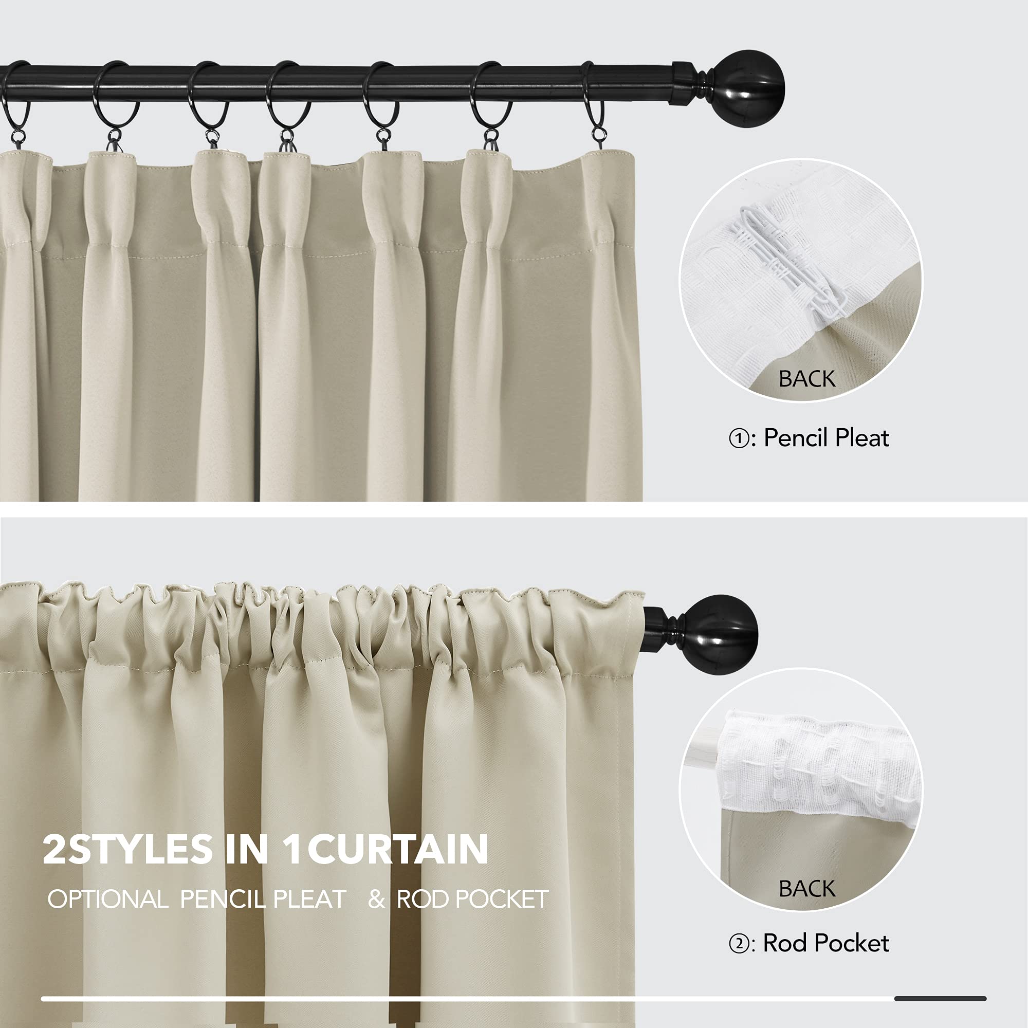 Deconovo Tende Camera da Letto Oscuranti 2 Pezzi, Tende Moderne per Soggiorno Interni, 140x290 CM (Larghezza x Altezza), Beige Chiaro