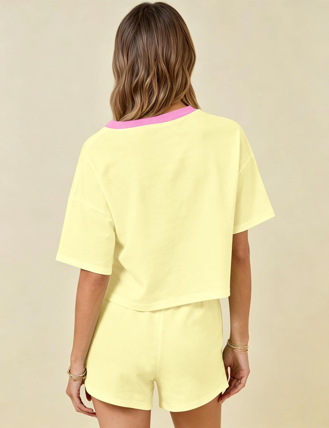 MISSACTIVER Womens Lounge 2 Piece Sets Summer Matching Pajamas Set Short Sleeve Oversized T Shirts Drawstring Shorts image 3