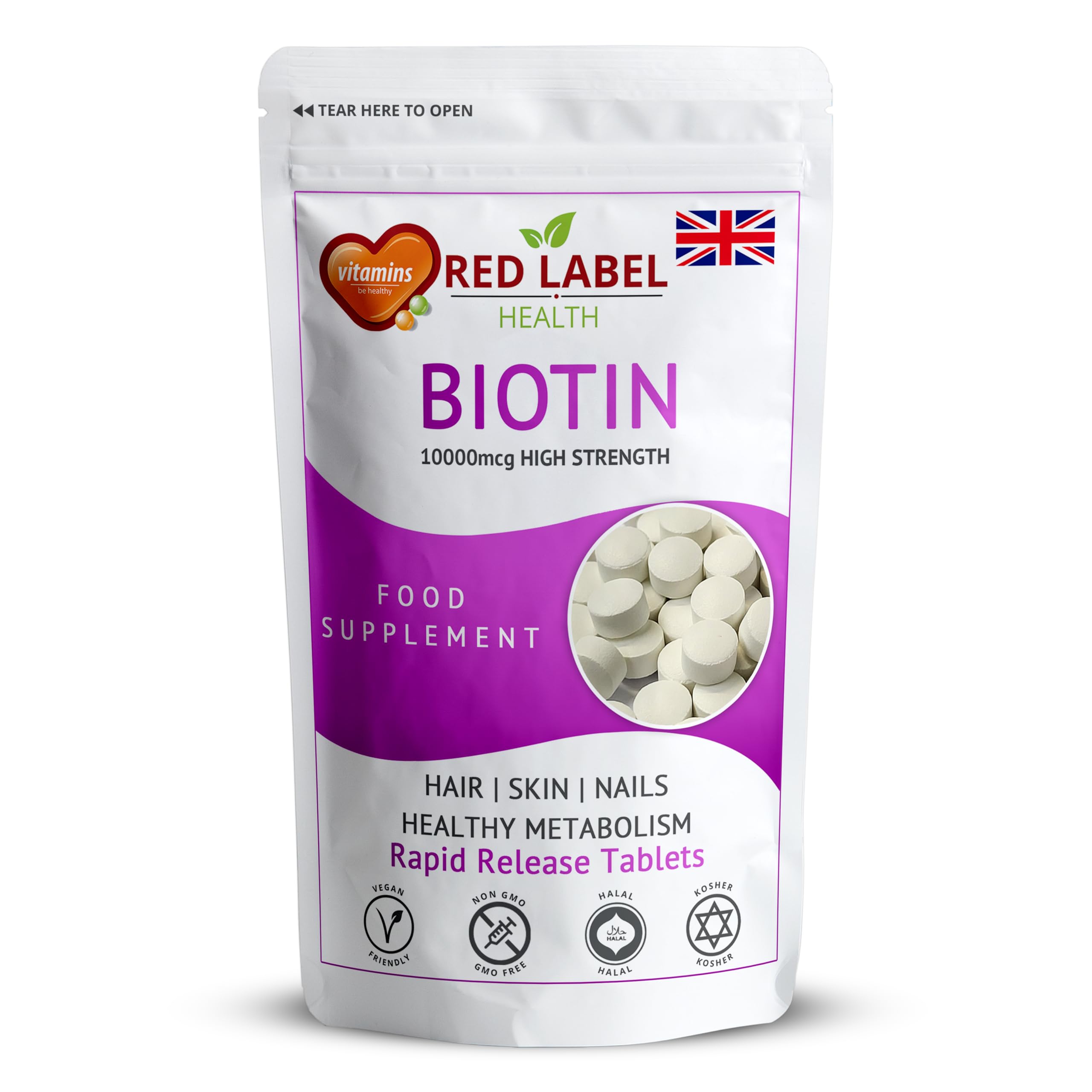 Biotin 10000mcg for Shiny Hair, Skin Glow & Nail Strength Vitamins Supplement 90 Tablets (3 Months Supply) Supports Energy, Metabolism & Vitality Vegan, Vegetarian & Non-GMO