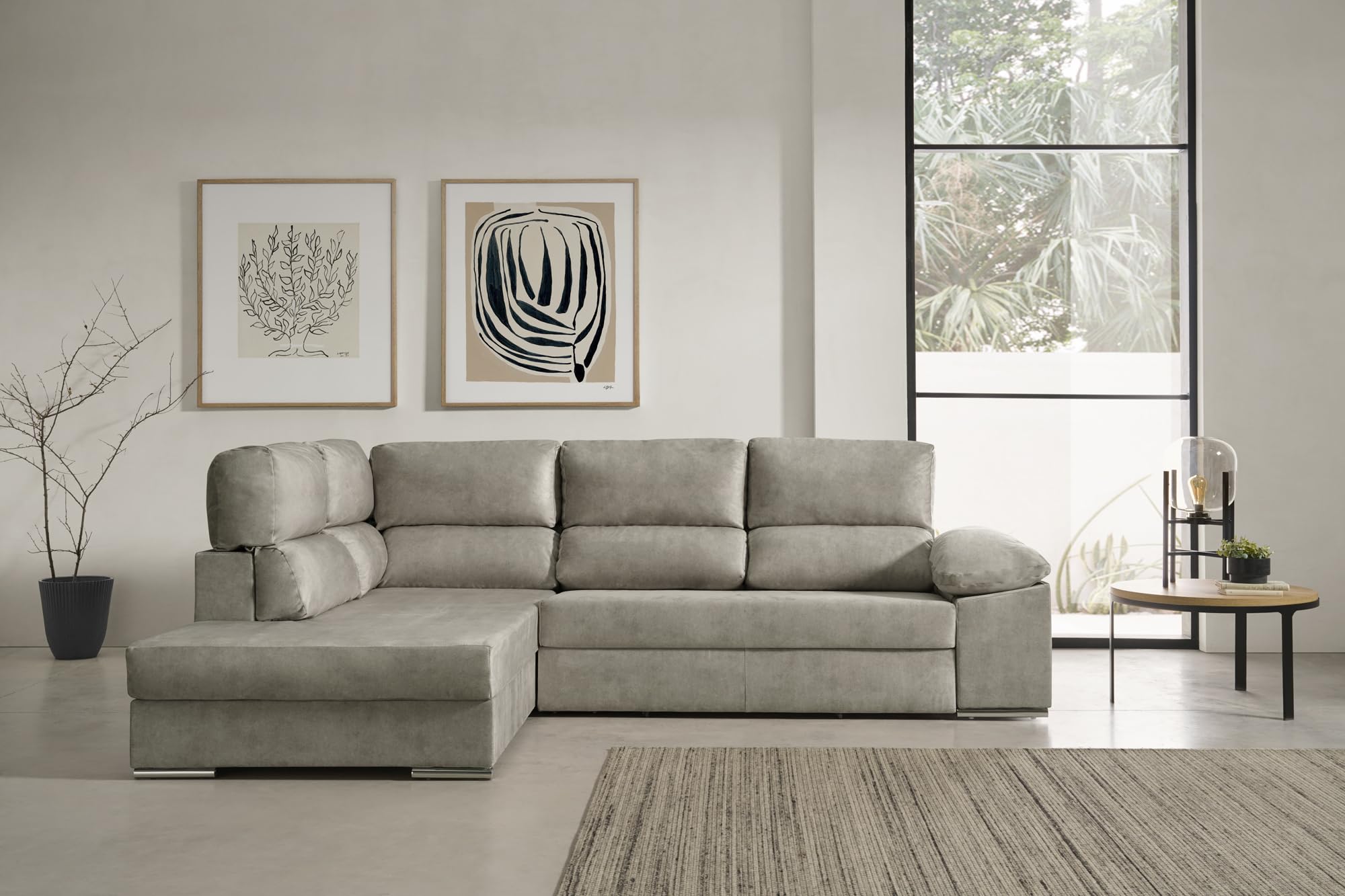 Sofa Cama Chaise Longue Fiorella Alta Gama Gris Izquierda