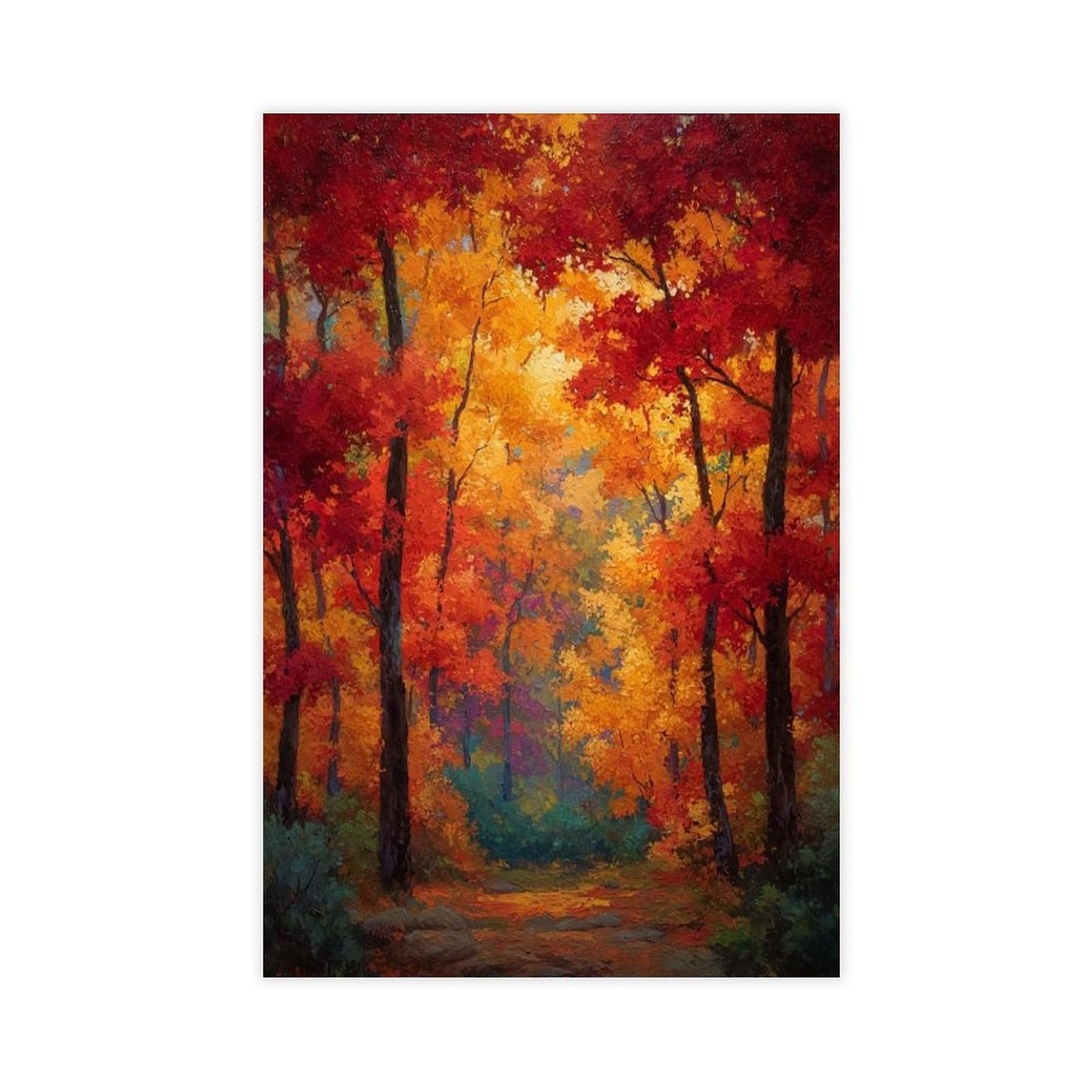 Bareronor White Fiery Autumn Colors Forest Canvas Poster Bedroom Decor Landscape Office Room Decor Gift 24" L X 36" W