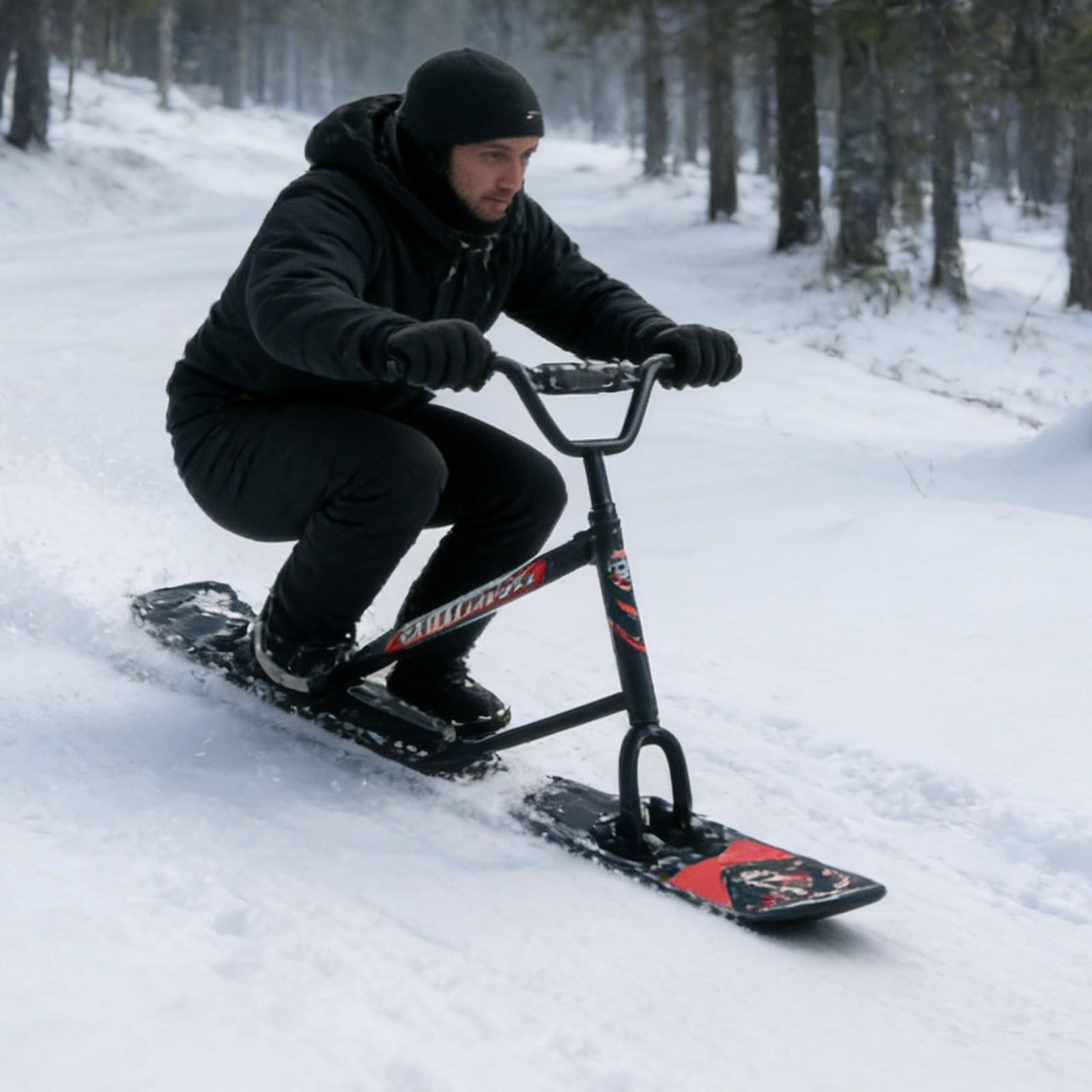 Luge Stable Et Snowboard Luge avec Cadre en Aluminium Renforcé Et Double Skis pour All Niveaux