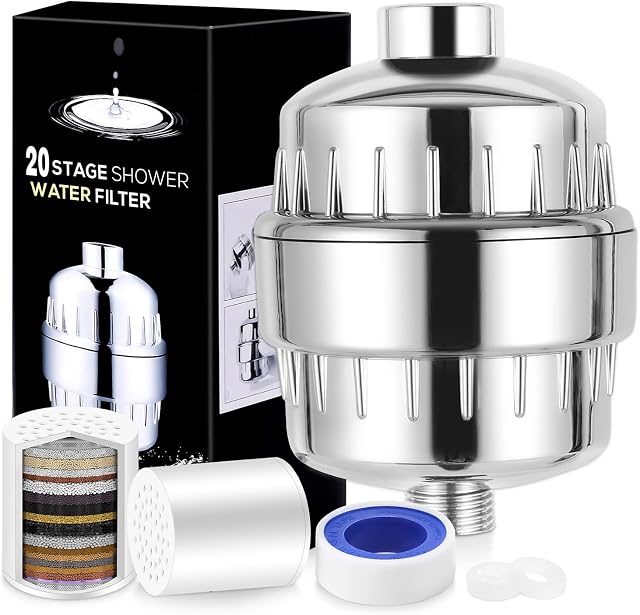 20 Stage Shower Filter Laicky Shower Head Filter, Hard Water Filter, Skin and Hair More Healthier, Remove Chlorine Heavy Metals and Other Sediments, Vitamin C Water Softener Reduces Dry Itchy Skin