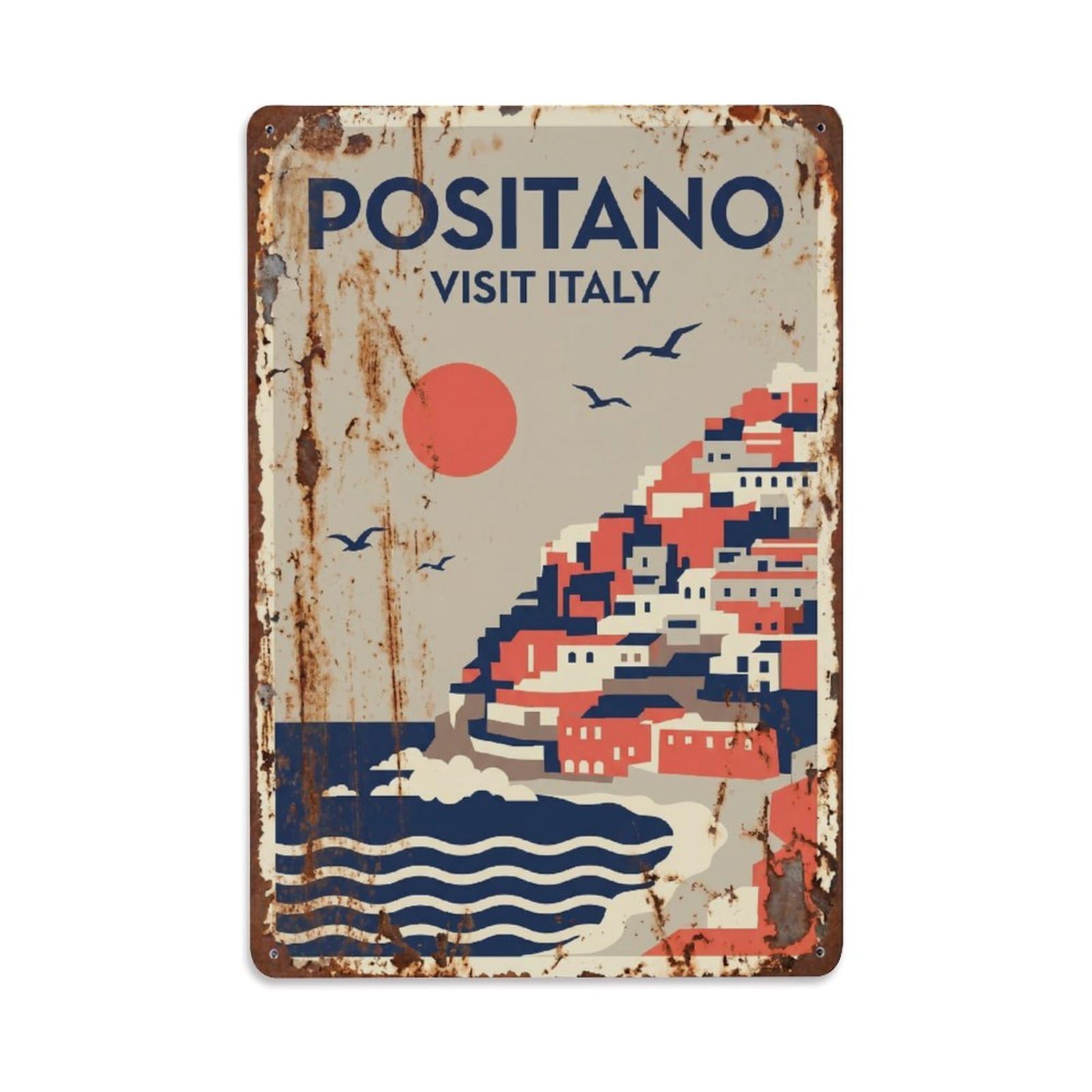 Vintage Travel Positano Italy Haze Metal Tin Sign