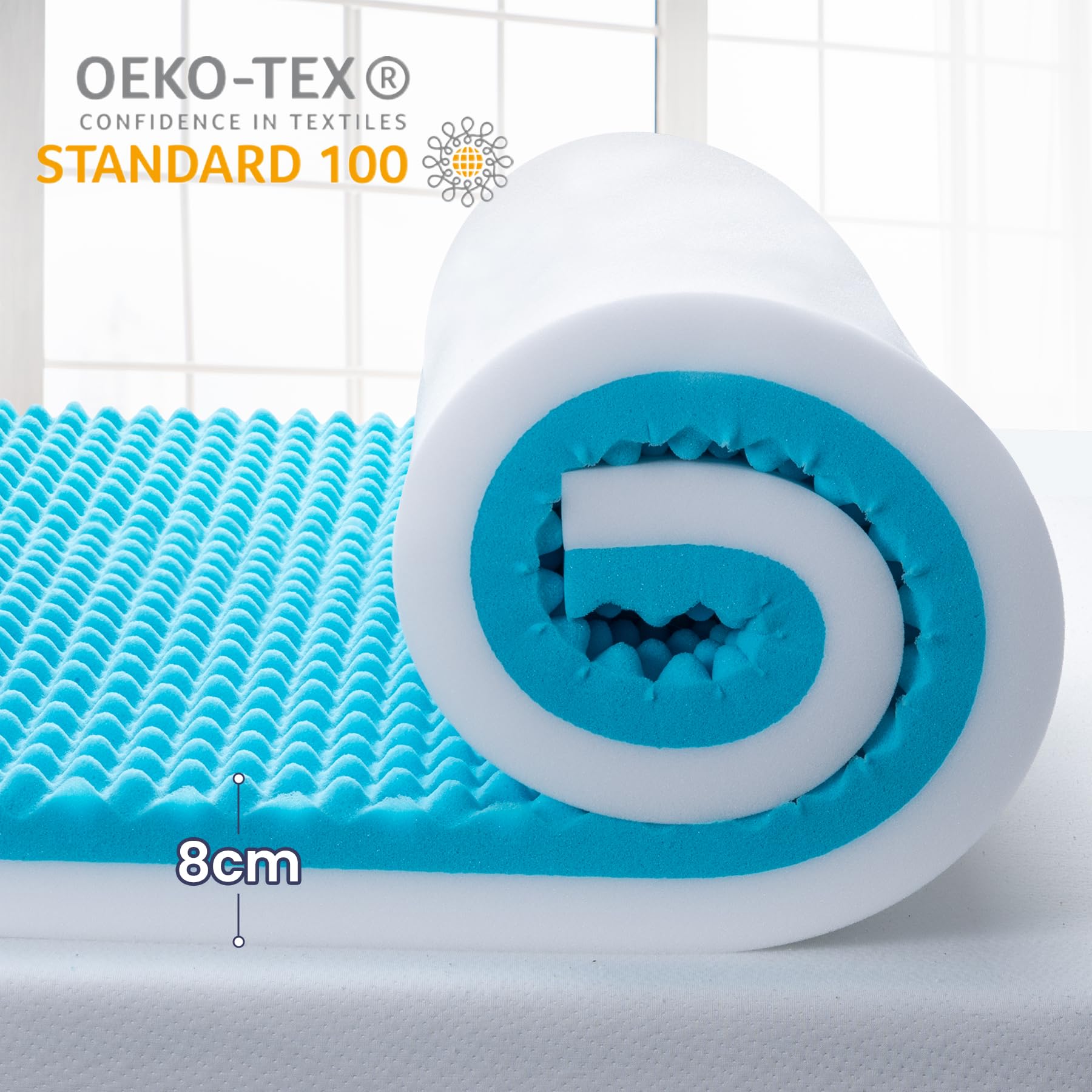 BedStory Topper Singolo 80x190cm in Memory Foam Alto 8 cm, Materasso Correttore con Elastici Sfoderabile e Lavabile, Bianco