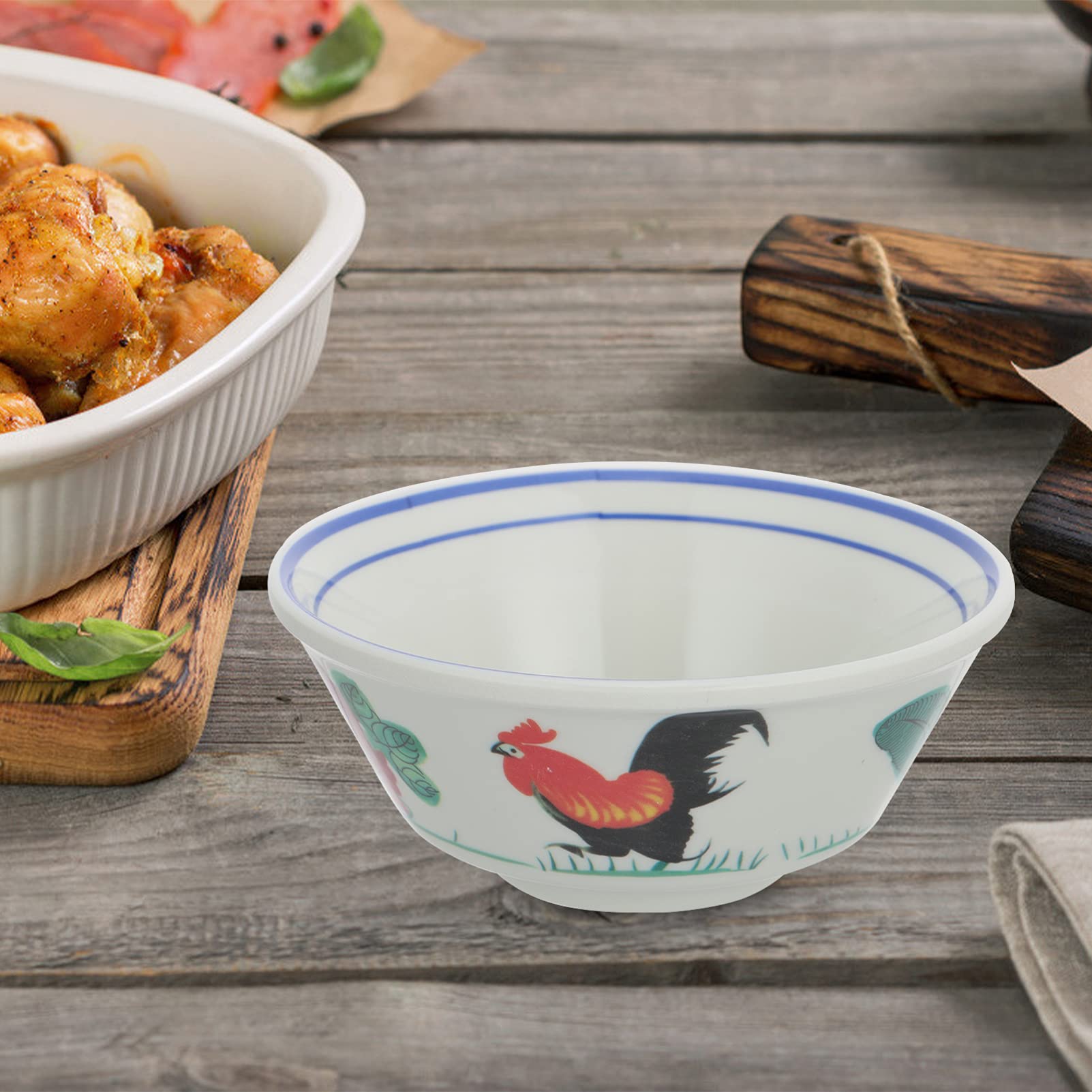Hemoton Food Containers Large Decorative Serving Bowl: Melamine Japanese Ramen Noodle Bowl Rooster Printed Farmhouse Soup Bowl Food Salad Bowl Dish Asian Rice Bowl S Vintage Decor