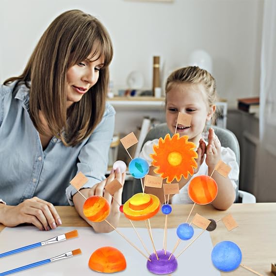 60 PCS Solar System Model Foam Ball Kit Includes 18 Mixed Sized Polystyrene Spheres Balls,18 Pieces Long Bamboo Sticks, 18 pieces Toothpick Flag, and 6 Pcs Painting Brushes for School Science Projects