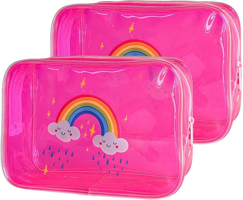 Necessaire transparente TotePrint em PVC Pink+Rainbow, 7 x 2,3 x 4,7 polegadas, Pacote com 2