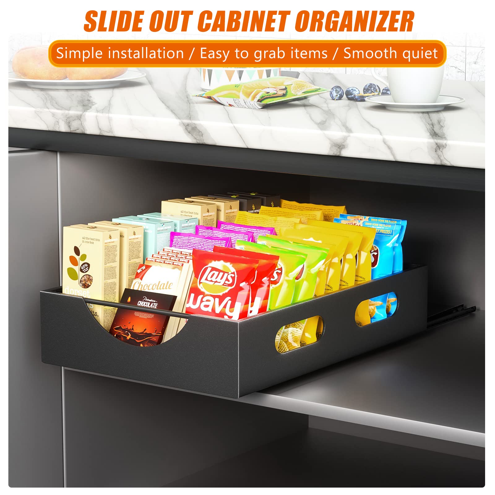 Pull Out Cabinet Organizer, Slide Out Drawer Storage Shelves Heavy Duty Storage and Organization Sliding Drawer Pantry Shelf for Kitchen, Living Room, Home-Black