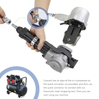 Packaging Pneumatic Metal Steel Strapping Banding Tool Machine for 1 1/4 (1.25) Steel Strap Integrates Functions of Tensioner & Crimper Sealer