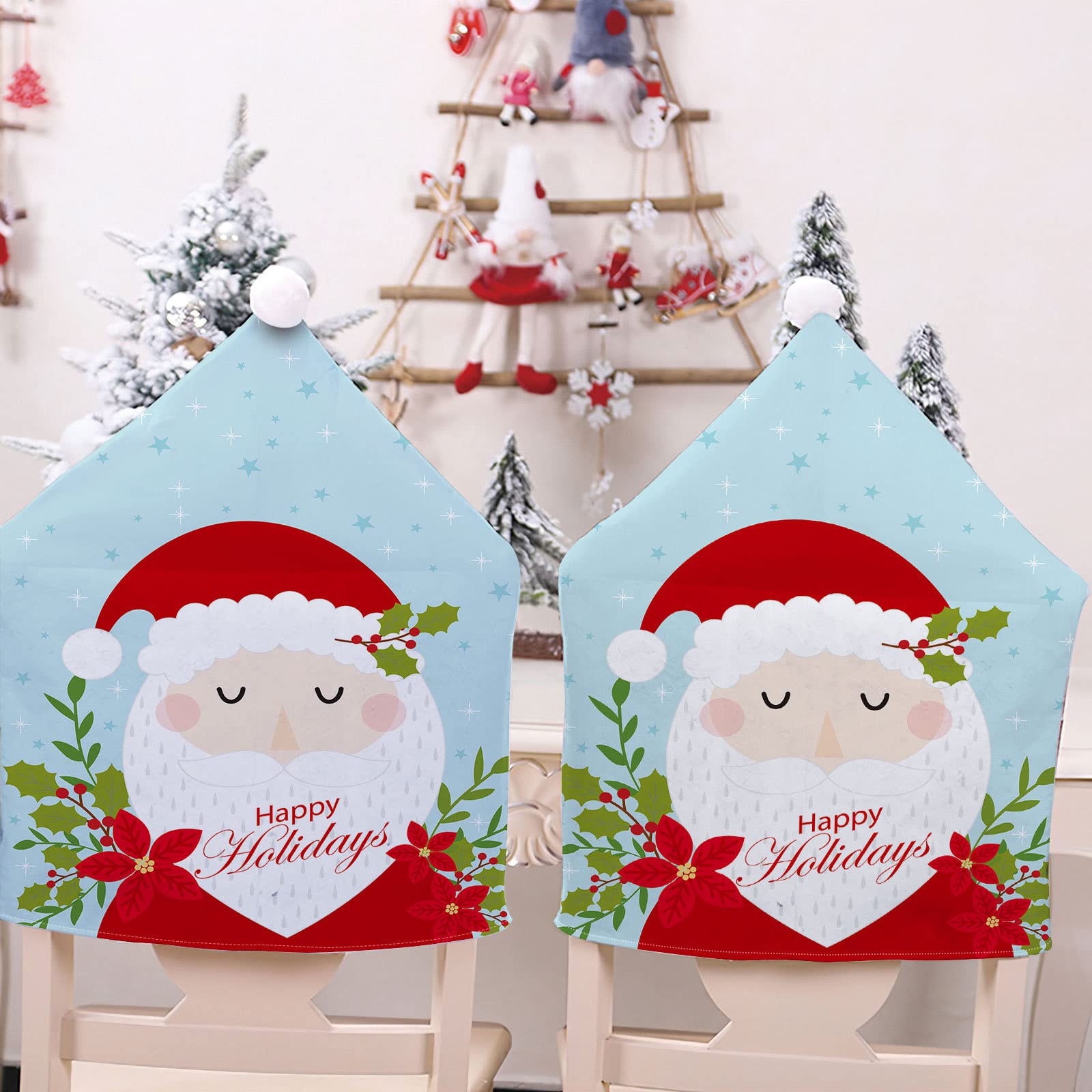 Morbuy Natalizia Coprisedie con Cappello, Coprisedie Cappello di Babbo Natale 2/4/6/8 Pezzi, Copri Sedia per Decorazioni Natalizie, Parte de Año Nuevo (6 piezas,Camino Verde