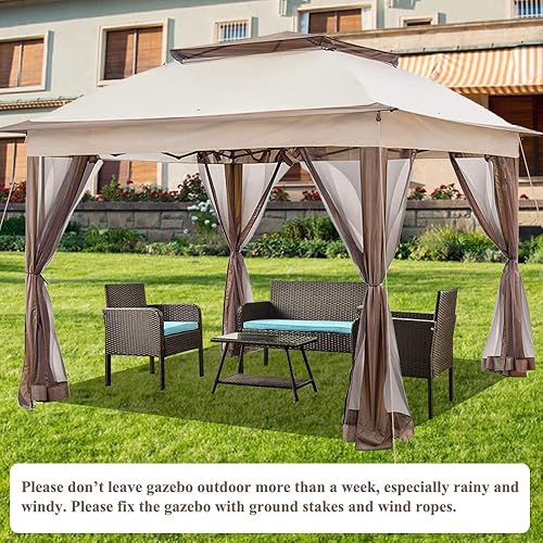 Miniatura 8 de Tienda de campaña desplegable instantánea de 11 x 11 pies con mosquitera + bolsa de transporte al aire libre, carpa de glorieta suave para