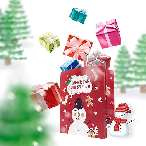 Miniatura 8 de ILEBYGO 24 bolsas de regalo de papel de Navidad con diseños surtidos, 3 tamaños, bolsas de regalo de papel kraft de Navidad con asas para Navidad,