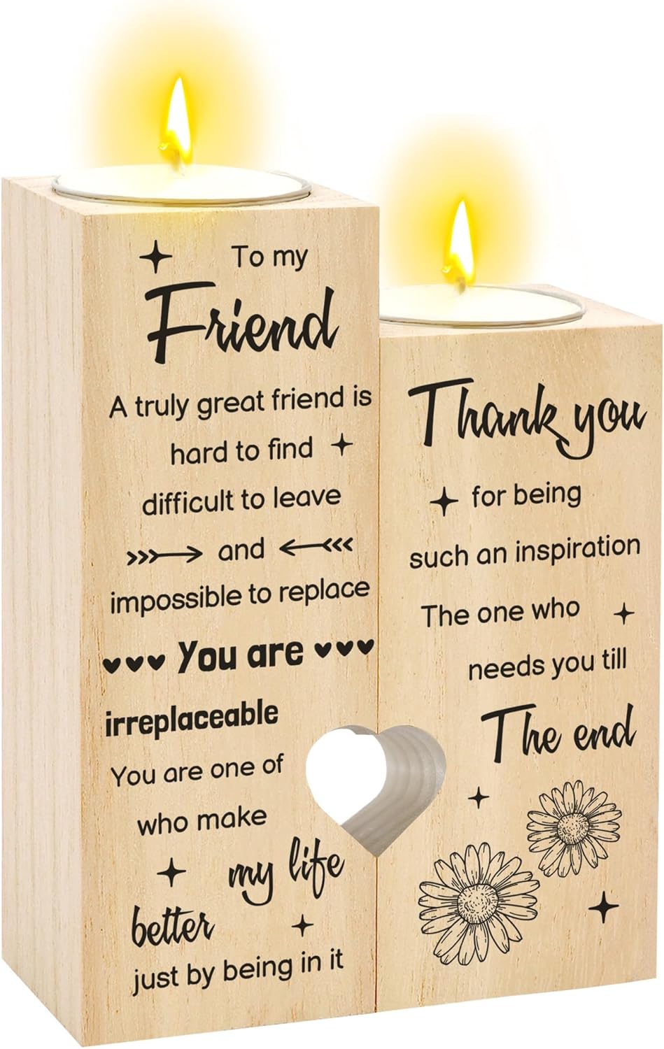 Friendship Gifts for Women - Friend Birthday Gifts Wooden Candle Holder Candlestick Funny Christmas Valentine's Galentines Day Mothers Day Thanks You Gift for Friends Female