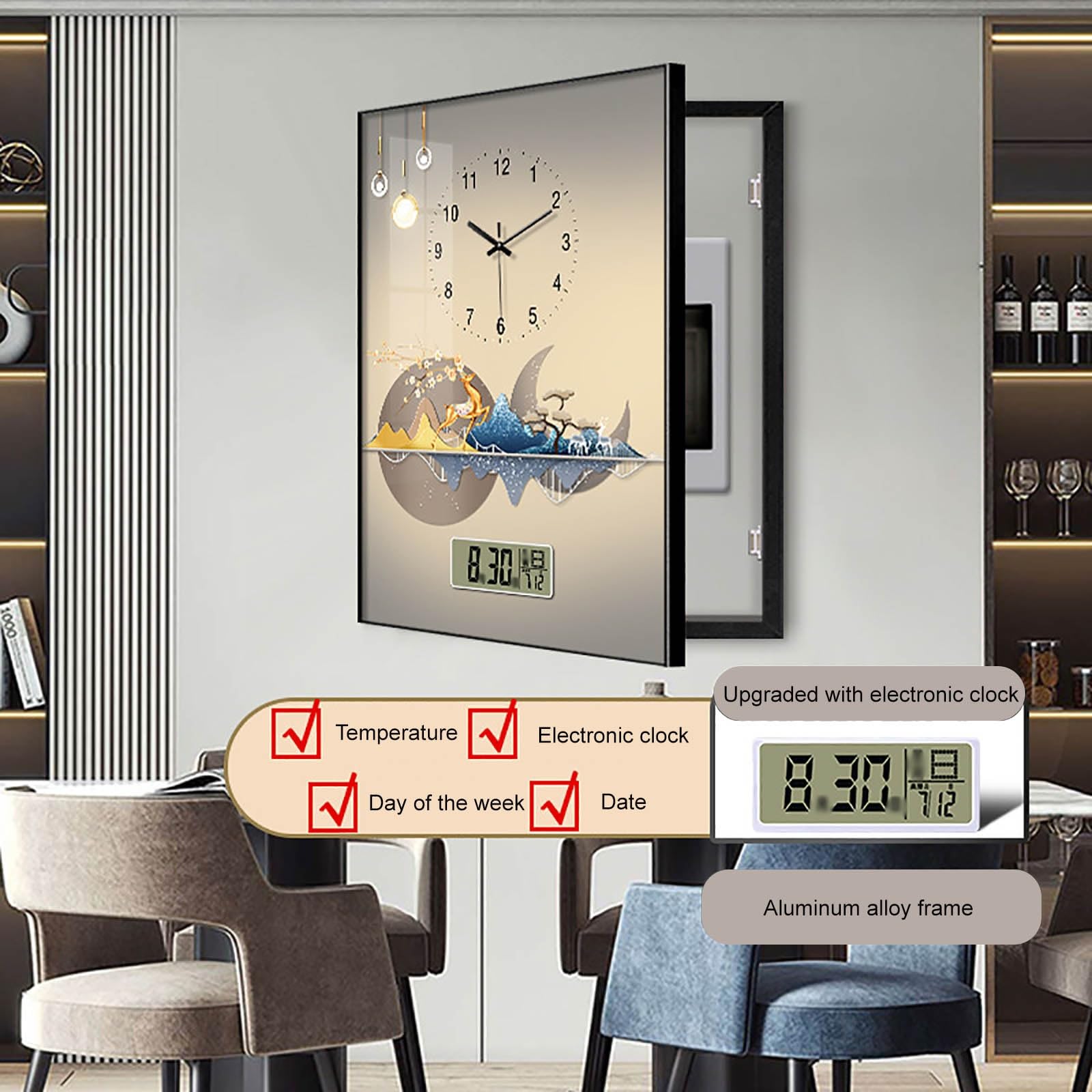 Osłona paneli wyłączników ściennych, aluminiowa rama, osłona panelu elektrycznego, łatwa w instalacji, do domu, biura, centrum handlowego, dostępne różne style (czarna 7,50 x 70 cm/19 * 27 cali)