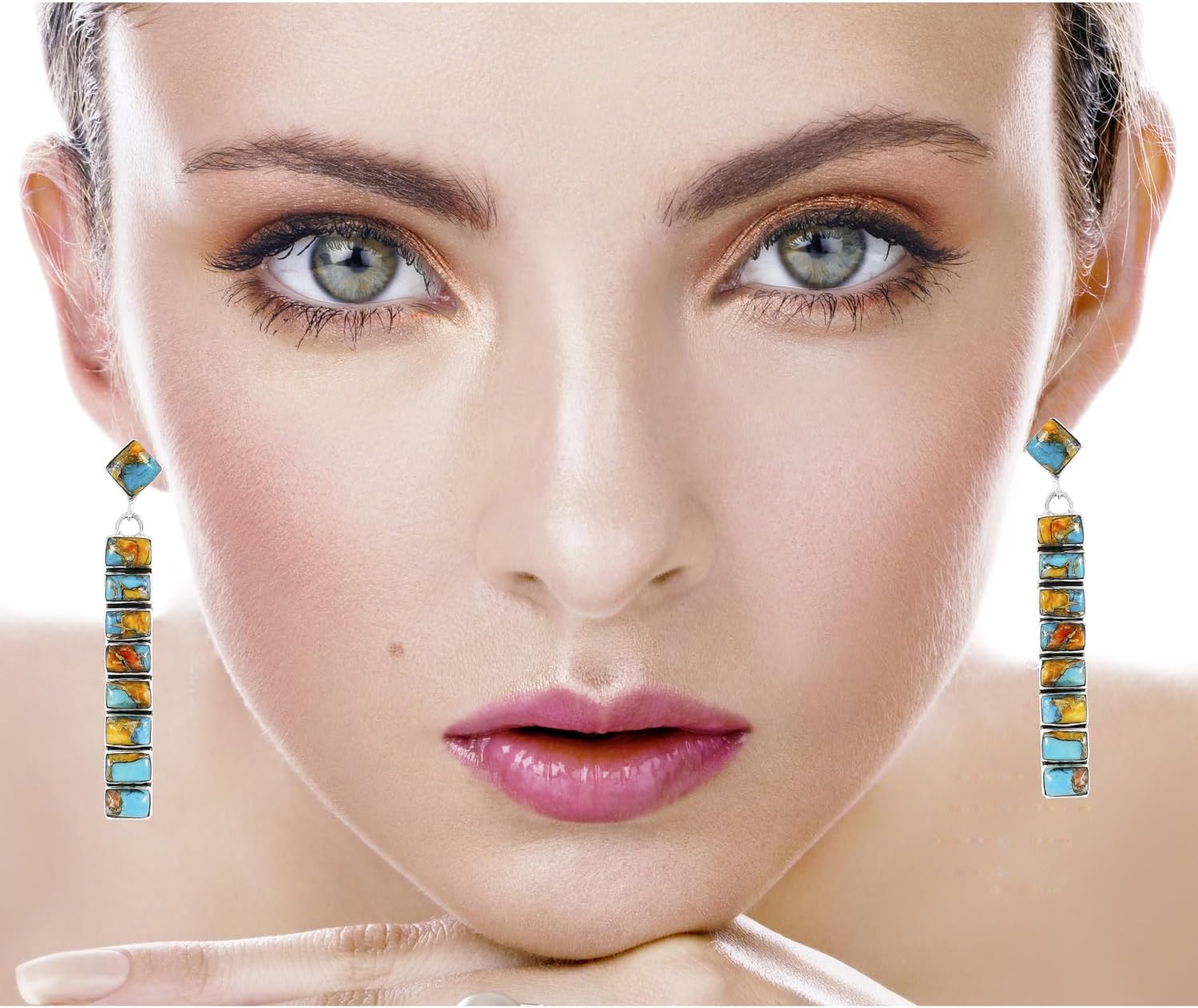 Turquoise Earrings 925 Sterling Silver & Genuine Gemstones (Choose Color) - Image 2