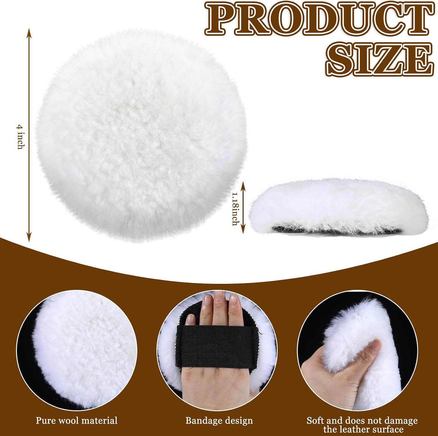 DaisyInner 2 Pcs Wool Leather Applicator Pads Cleaner with Finger Pocket Leather Conditioner for Cleaning, Applying Wax, Balms, Interior Car Cleaning