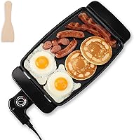 i-keukenn 10 Inch Mini Ceramic Non-Stick Electric Griddle, 1200W Adjustable Thermostat Skillet for Pancakes, Eggs, Sausage & More