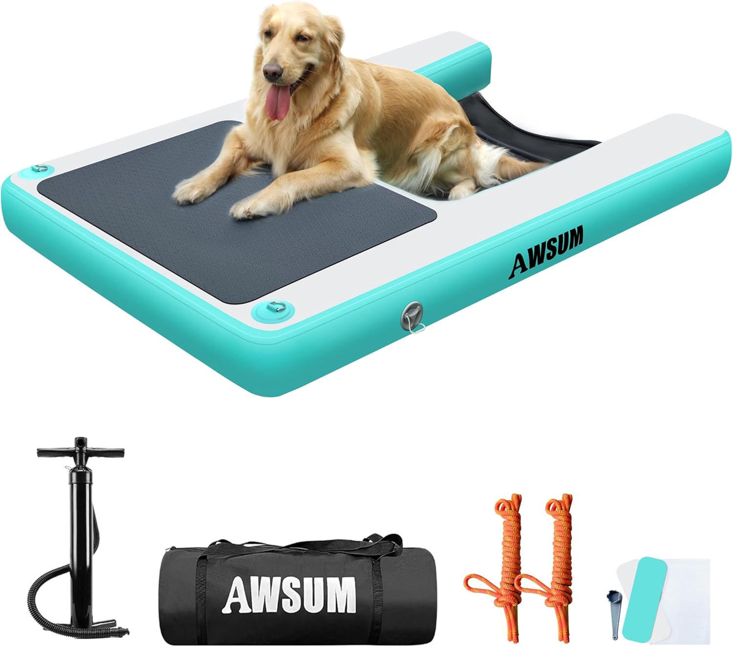 Photo 1 of  AWSUM Inflatable Dog Water Boat Ramp Dock Floating for Dogs Up to 180LBS On Water Float Ladder Steps for Lakes Easy Access Dog Pool Ramp 