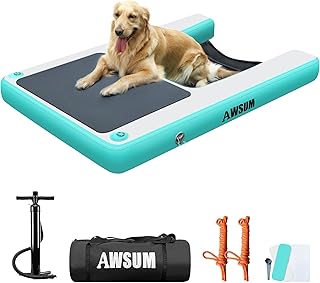 AWSUM Inflatable Dog Water Boat Ramp Dock Floating for Dogs Up to 180LBS On Water Float Ladder Steps for Lakes Easy Access Dog Pool Ramp