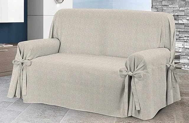 HomeLife - Striped Cotton Sofa Covers 2 Seater - Made in Italy  Settee and Love seat Protector From Dust, Dirt, Stains, Dog/Cat Hair - Machine Washable (Two Seater - Cream)