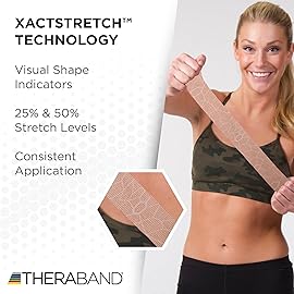 THERABAND Kinesiology Tape, Beige/Beige, 2\'\' X 103.3 Foot Bulk Roll, with XactStretch Indicators, Long-Lasting Athletic Support for Shoulder & Knee, Latex-Free Sports Tape, Water Resistant, Cut-to-Length