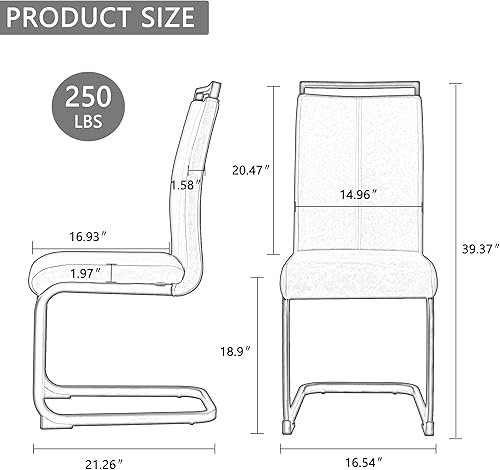 Miniatura 156 de AZmac Juego de 4 sillas de comedor modernas de cuero, sillas de cocina sin brazos, sillas de comedor con asiento acolchado tapizado y patas cromadas