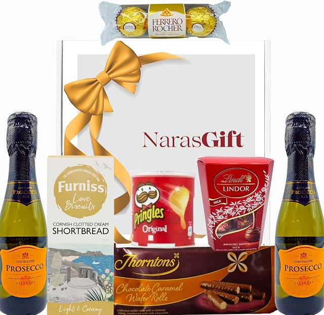 Prosecco Gifts for Women, Wine Hampers, Prosecco Gift Set - 2x Prosecco and Chocolate Gift Set with Biscuits, Wafer Rolls - Food Hampers for Couples, Birthday Gifts for Her, Mothers Day Gifts for Mum